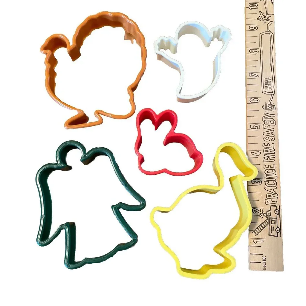 Lot Of 5 Assorted Holiday Cookie Cutters Duck Bunny Turkey Ghost Angel